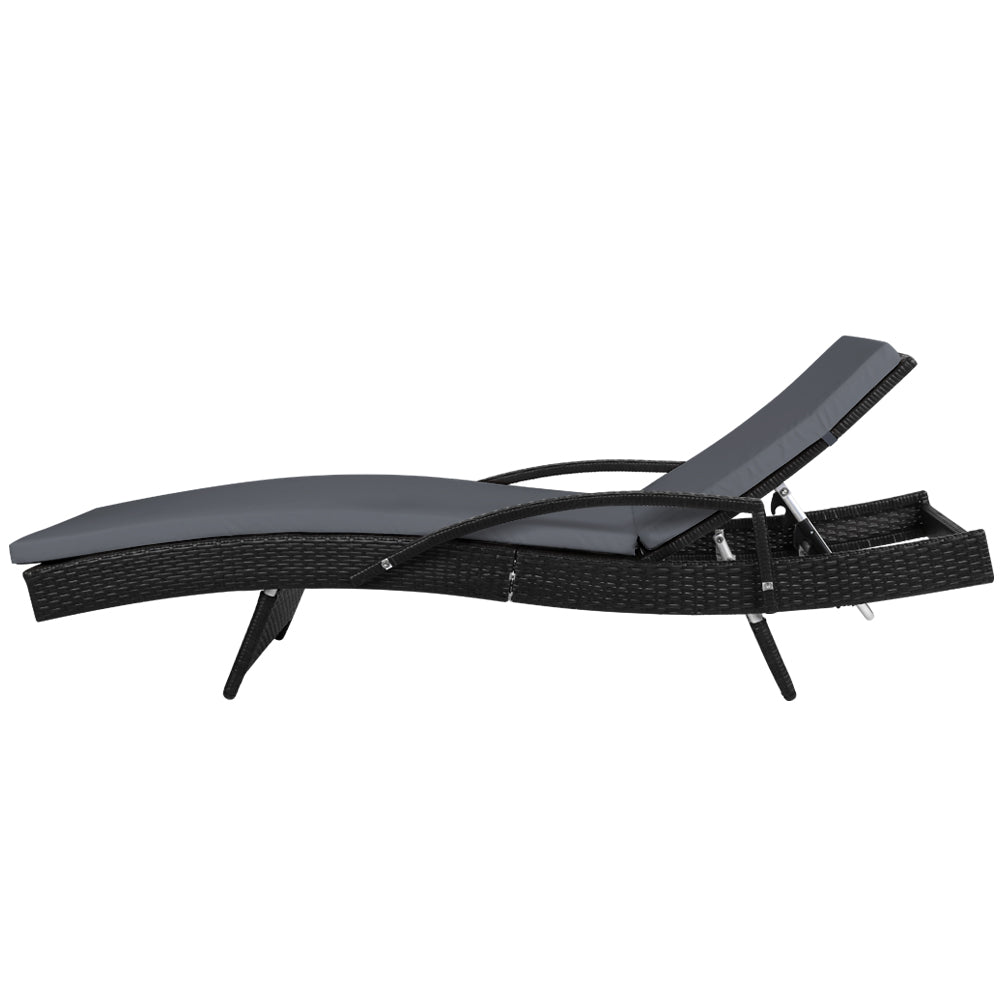Sorrento Premium Set of 2 Outdoor Sun Lounge Chair with Cushion - Black